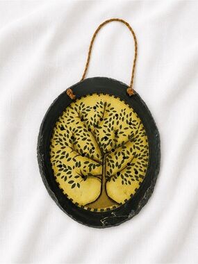 Oval Tree Wall Hanging - Black & Mustard